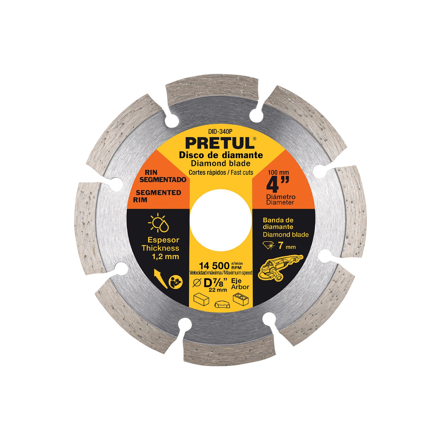 Disco de diamante de 4" x 1.2 mm rin segmentado, PRETUL