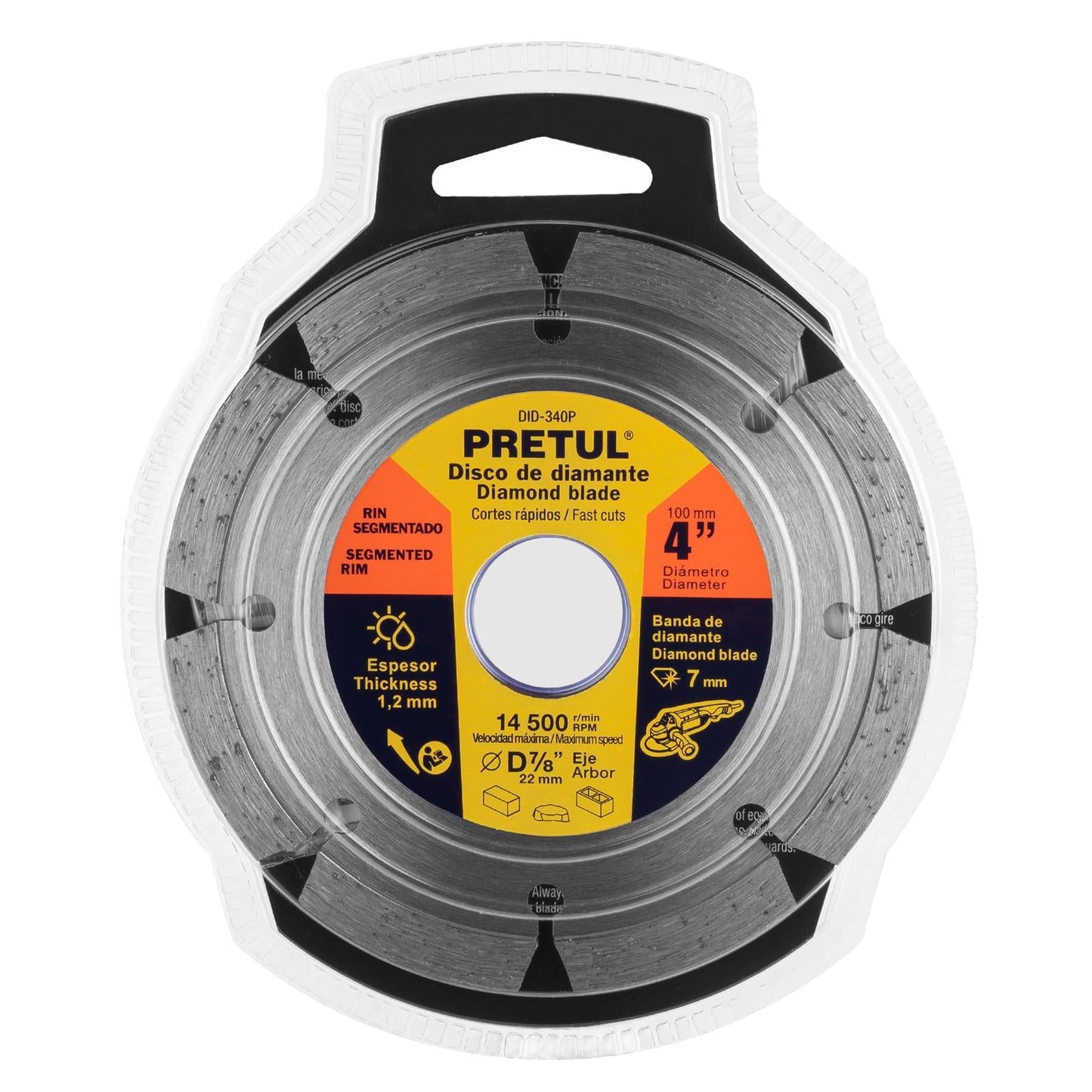 Disco de diamante de 4" x 1.2 mm rin segmentado, PRETUL