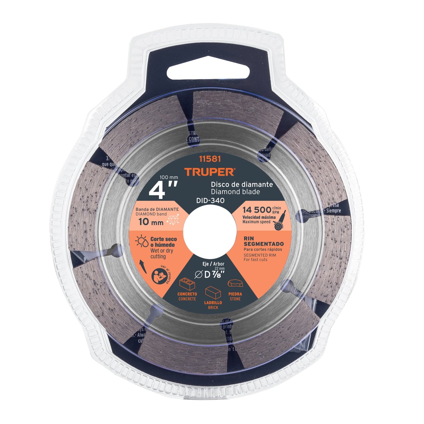 Disco de diamante de 4" x 2.1 mm, rin segmentado, TRUPER
