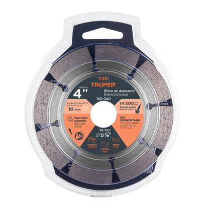 Disco de diamante de 4" x 2.1 mm, rin segmentado, TRUPER