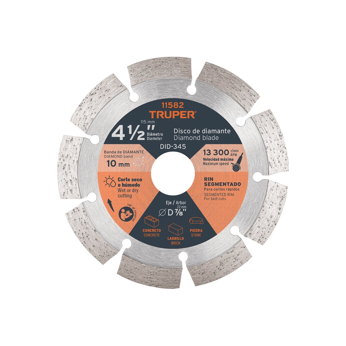 Disco de diamante de 4-1/2" x 2.1 mm, rin segmentado, TRUPER