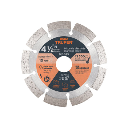 Disco de diamante de 4-1/2" x 2.1 mm, rin segmentado, TRUPER