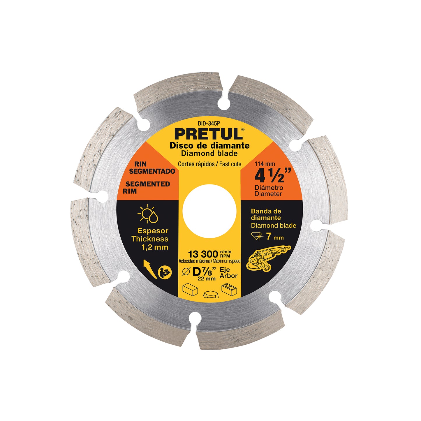Disco de diamante de 4-1/2" x 1.2 mm rin segmentado, PRETUL