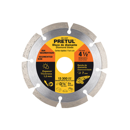 Disco de diamante de 4-1/2" x 1.2 mm rin segmentado, PRETUL