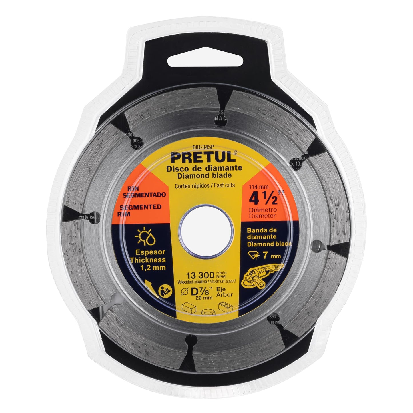 Disco de diamante de 4-1/2" x 1.2 mm rin segmentado, PRETUL