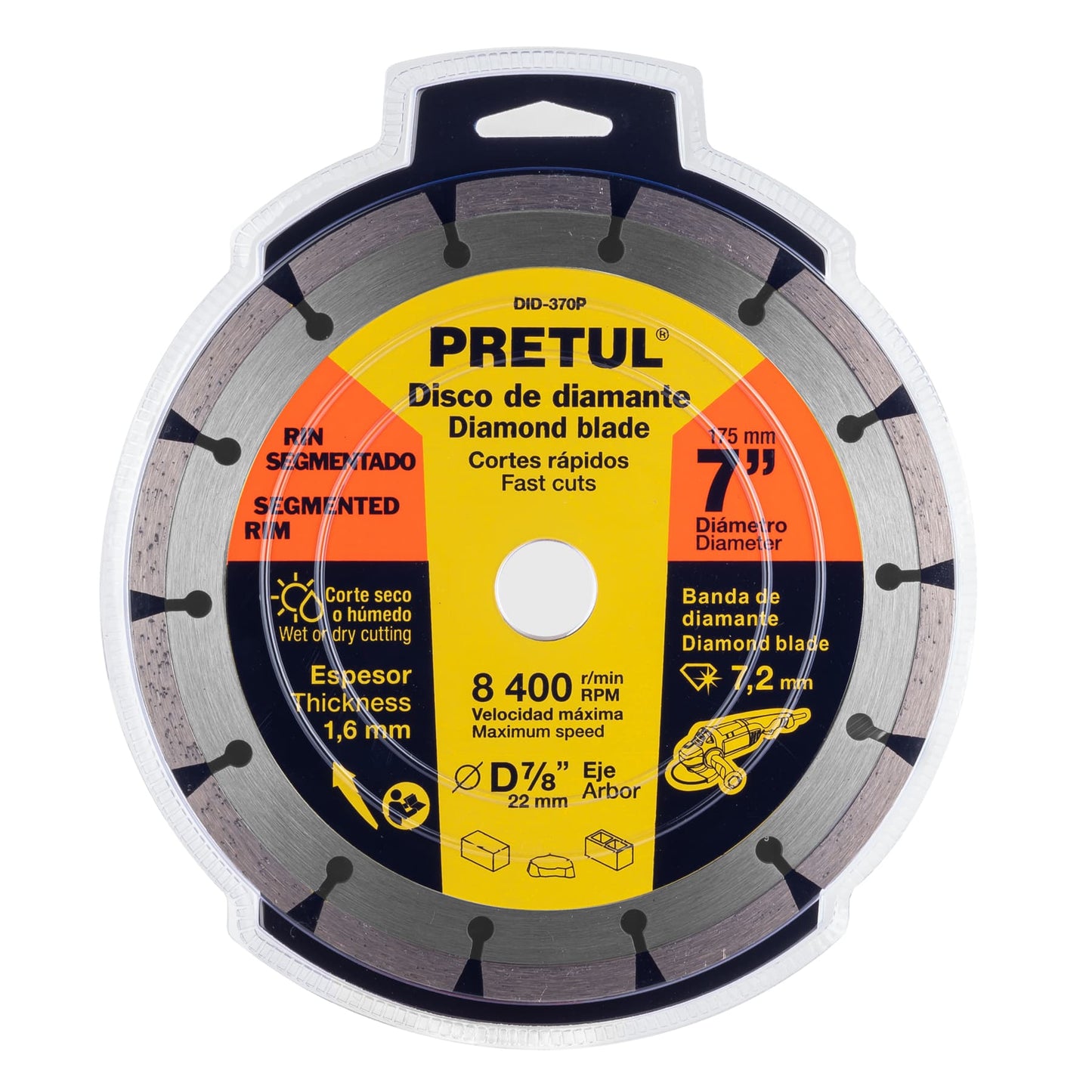 Disco de diamante de 7" x 1.6 mm rin segmentado, PRETUL