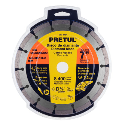 Disco de diamante de 7" x 1.6 mm rin segmentado, PRETUL