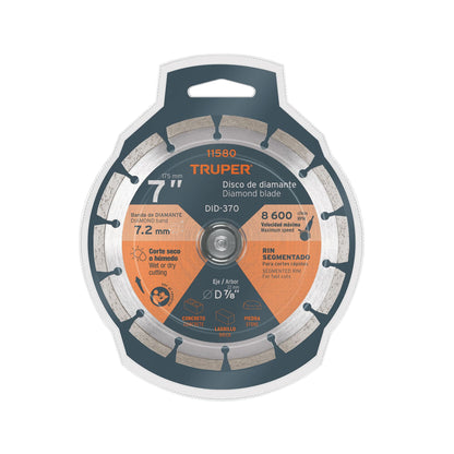 Disco de diamante de 7" x 2.5 mm, rin segmentado, TRUPER