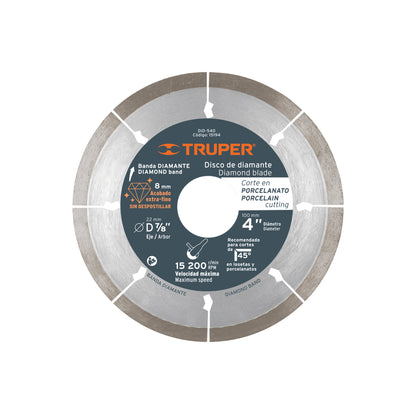 Disco de diamante de 4" x 1.3 mm, corte de porcelanato
