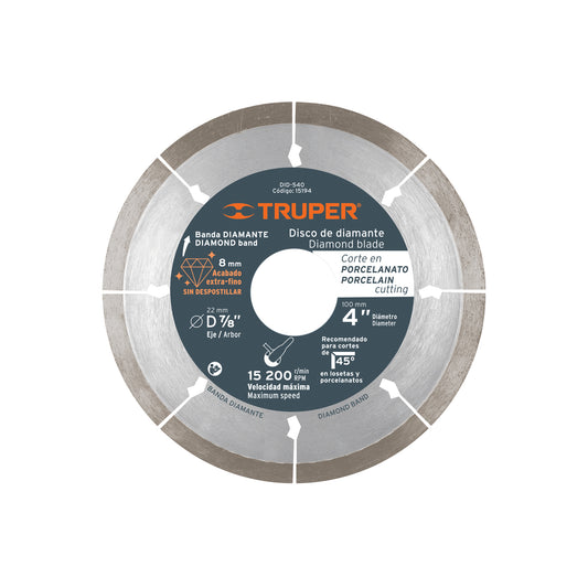 Disco de diamante de 4" x 1.3 mm, corte de porcelanato