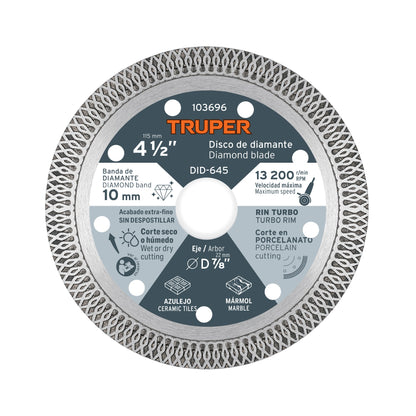 Disco de diamante 4 1/2", corte porcelanato, TRUPER