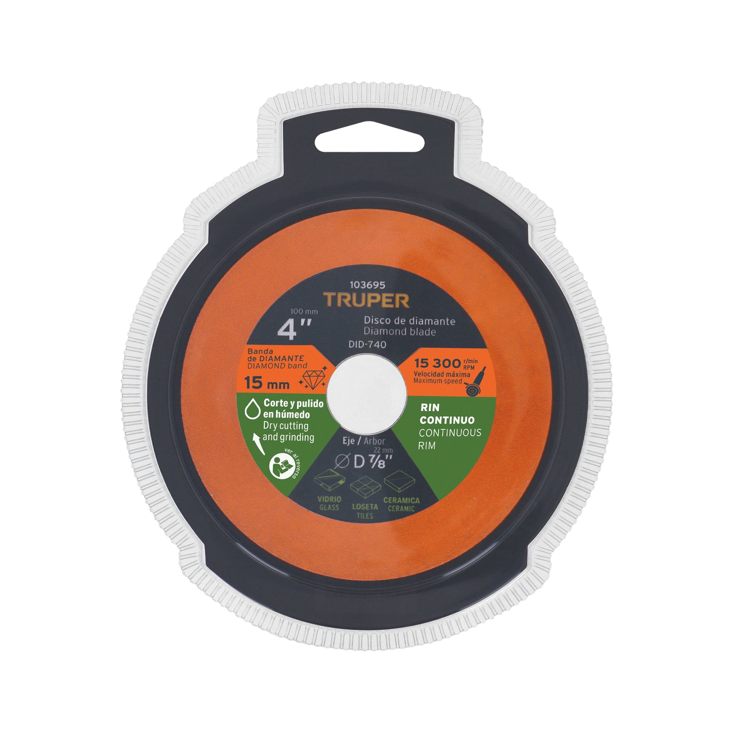 Disco de diamante 4", corte de vidrio, TRUPER