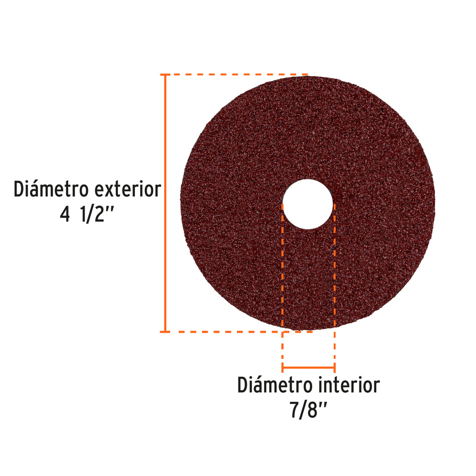 Discos de lija con respaldo de fibra, para Esmeriladoras de 4-1/2" desbaste de soldaduras