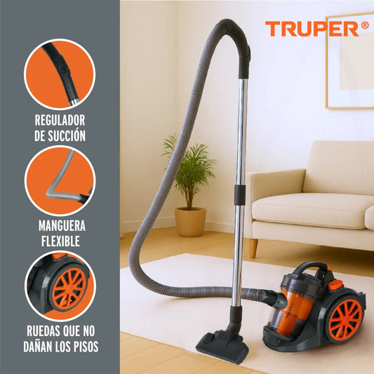 Aspiradora Canister TRUPER ASD-180 1200W Tecnología Ciclónica Filtro HEPA - Elimina Polvo y Microorganismos Nocivos para Hogar y Oficina