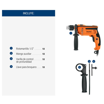 Rotomartillo TRUPER PRO 1/2" 600W ROTO-1/2A10 - Taladro Percutor Profesional