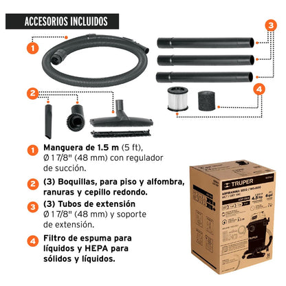 Aspiradora Industrial TRUPER 6 Galones Húmedo-Seco - Sólidos y Líquidos