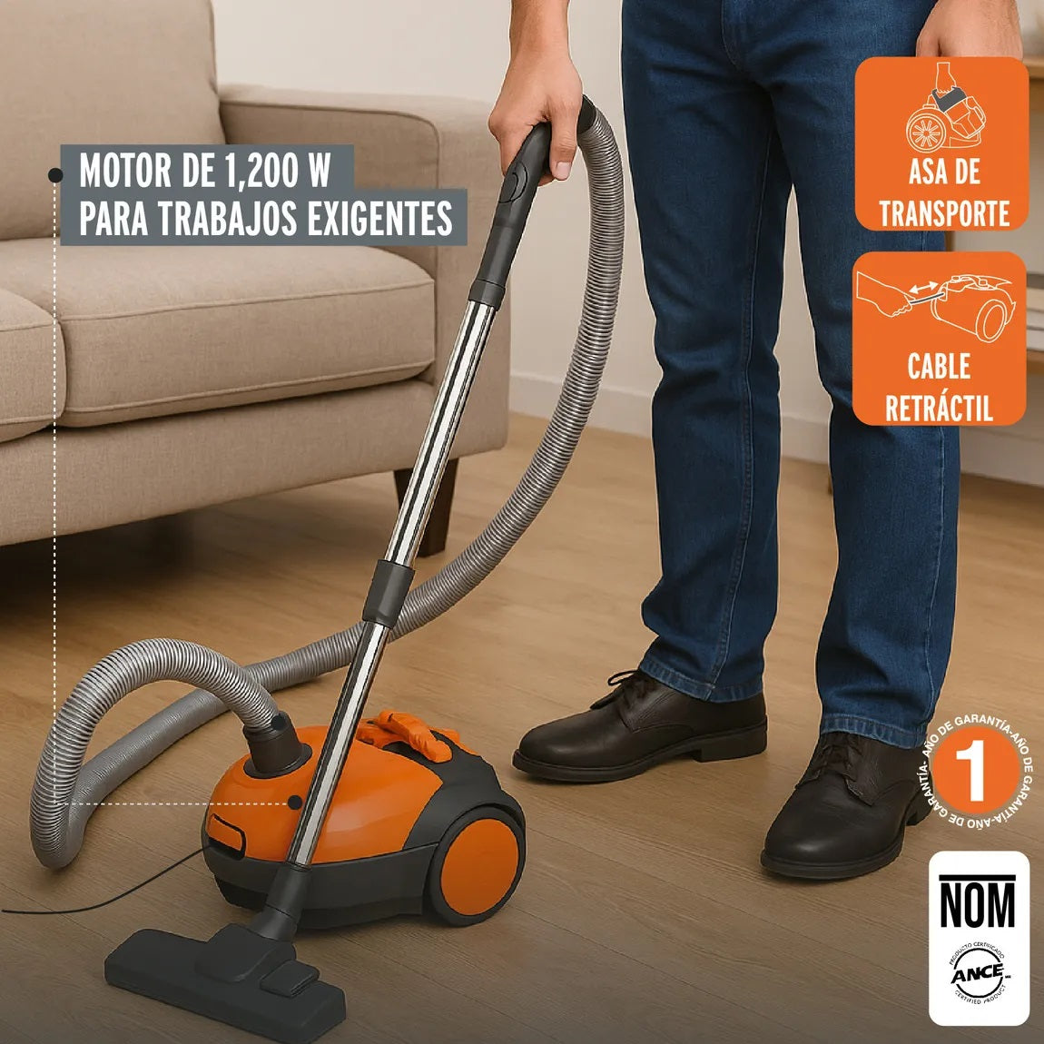 Aspiradora Canister TRUPER ASD-120 1200W - Solución Profesional para Limpieza Profunda con Motor Potente 1.6HP y Filtro Extraíble