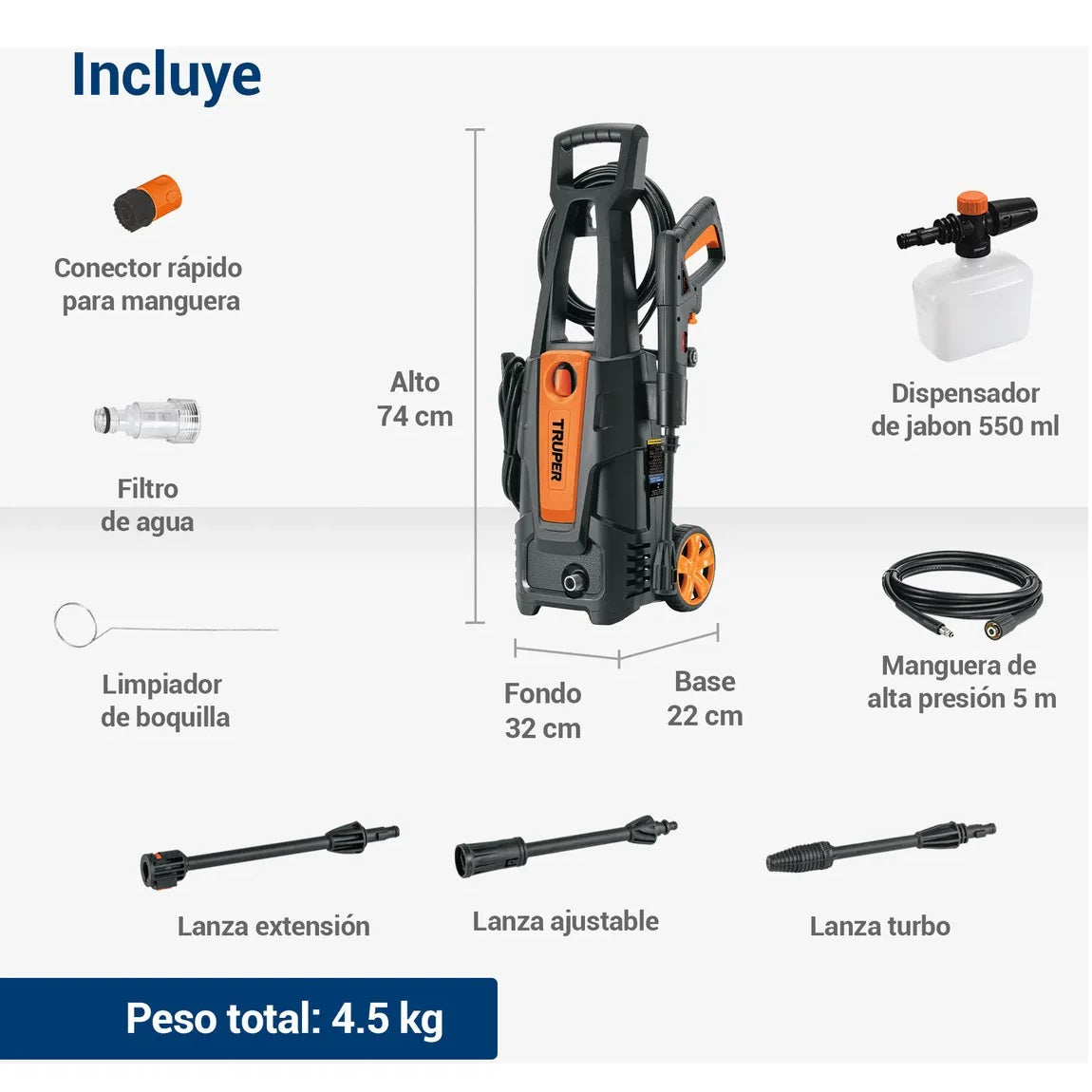 Hidrolavadora eléctrica 1800 PSI, Truper