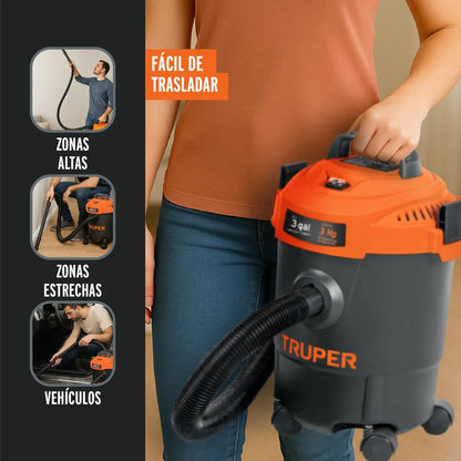 Aspiradora de sólidos y líquidos, 3 gal, plástica, negra