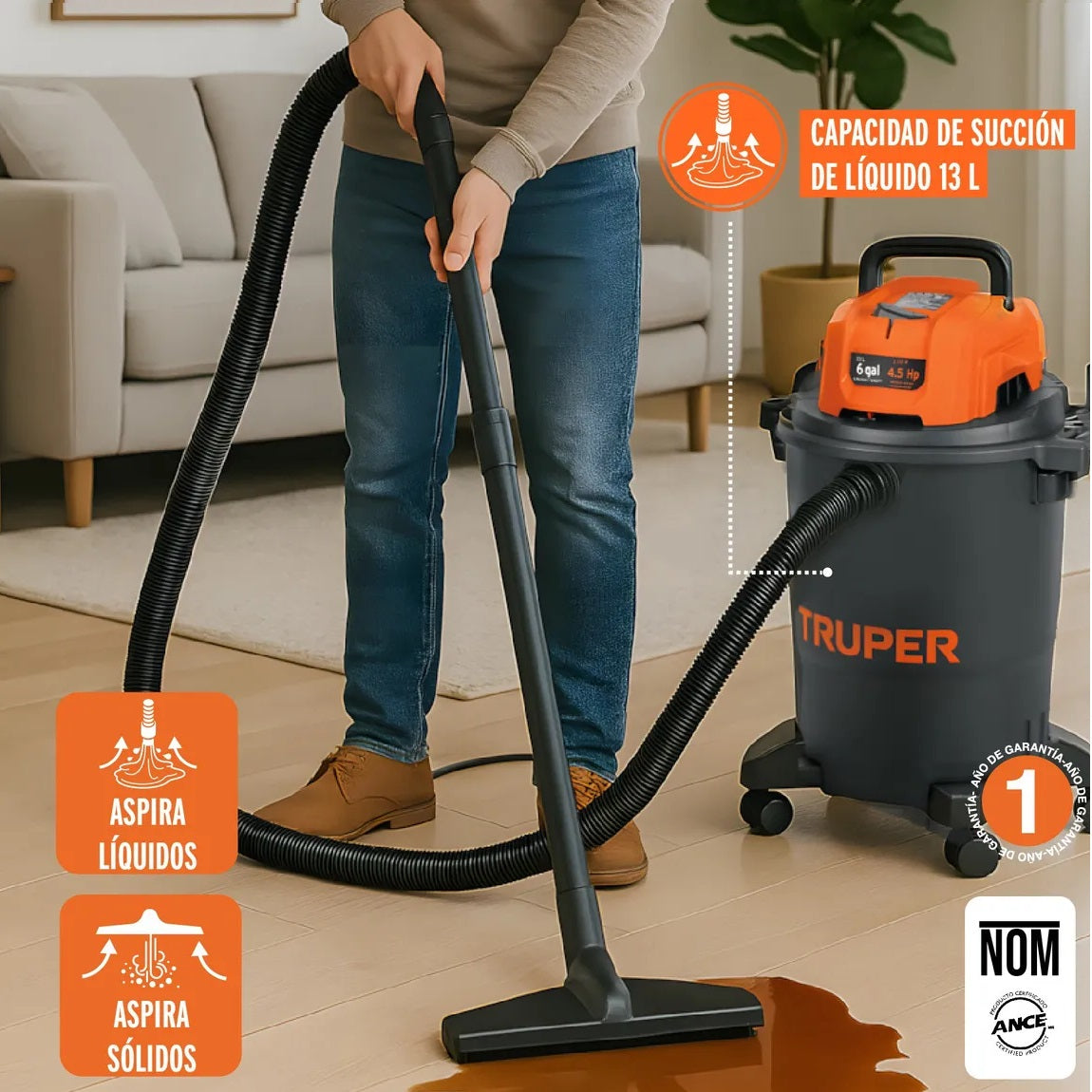 Aspiradora Industrial TRUPER 6 Galones Húmedo-Seco - Sólidos y Líquidos