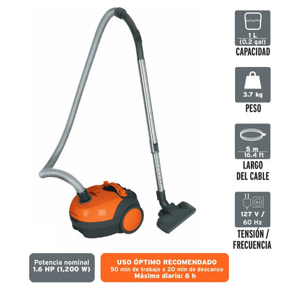 Aspiradora Canister TRUPER ASD-120 1200W - Solución Profesional para Limpieza Profunda con Motor Potente 1.6HP y Filtro Extraíble