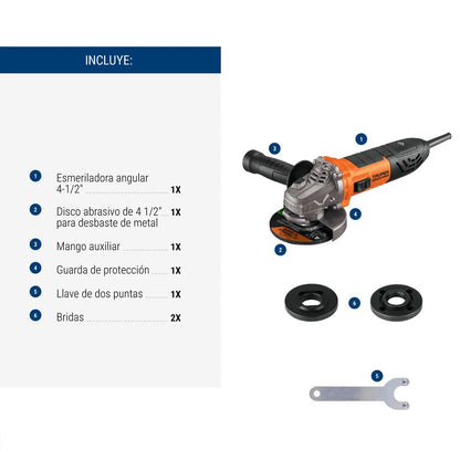 Esmeriladora Angular 4-1/2" 950W TRUPER ERGO PRO ERGO-4590 - Motor Balero Bolas Mango Ajustable