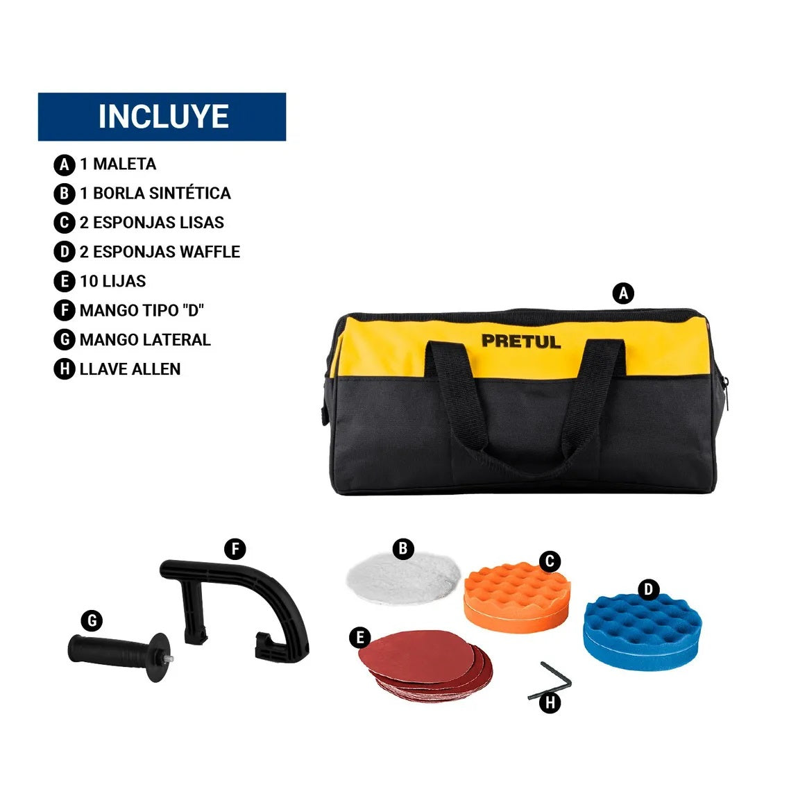 Pulidora Rotativa PRETUL 7 Pulgadas 1200W Profesional - Elimina Rayones y Restaura Brillo en Autos, Metales y Plásticos - Motor Potente con Velocidad Variable - PULA-7P