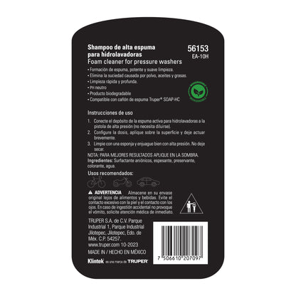 Shampoo Concentrado Alta Espuma KLINTEK EA-10H - Elimina Grasa y Aceite para Hidrolavadora 1L - Libre de Fosfatos