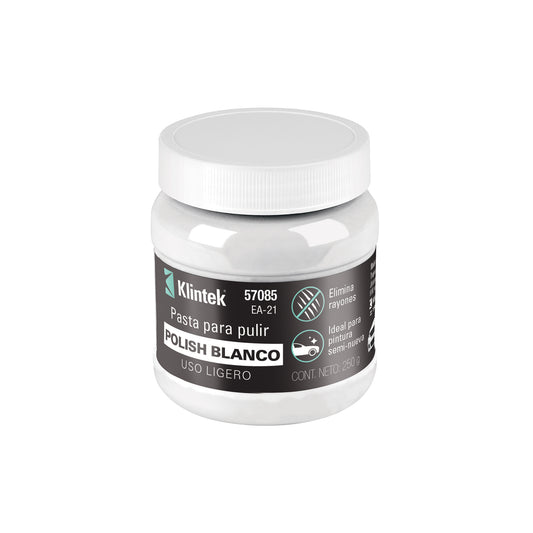 Polish Blanco Pasta Automotriz KLINTEK 250g - Elimina Rayones y Restaura Brillo Natural - Grano Fino para Pintura Semi-Nueva - Fácil Aplicación