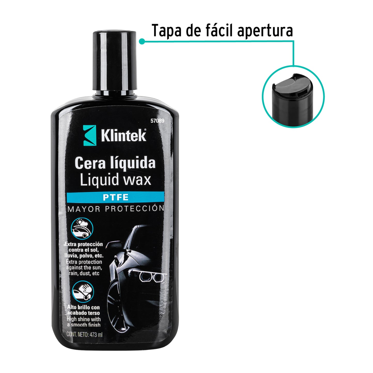Cera Líquida PTFE KLINTEK EA-32 473ml - Protección UV Profesional 6 Meses Contra Lluvia Polvo Contaminación - Encerado Automotriz Premium