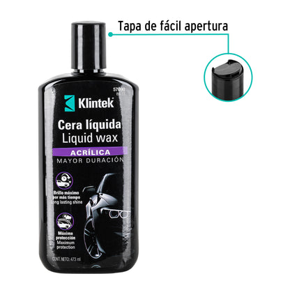 Cera Líquida Acrílica KLINTEK EA-33 473ml - Protección UV Máximo Brillo Auto 6 Meses Duración