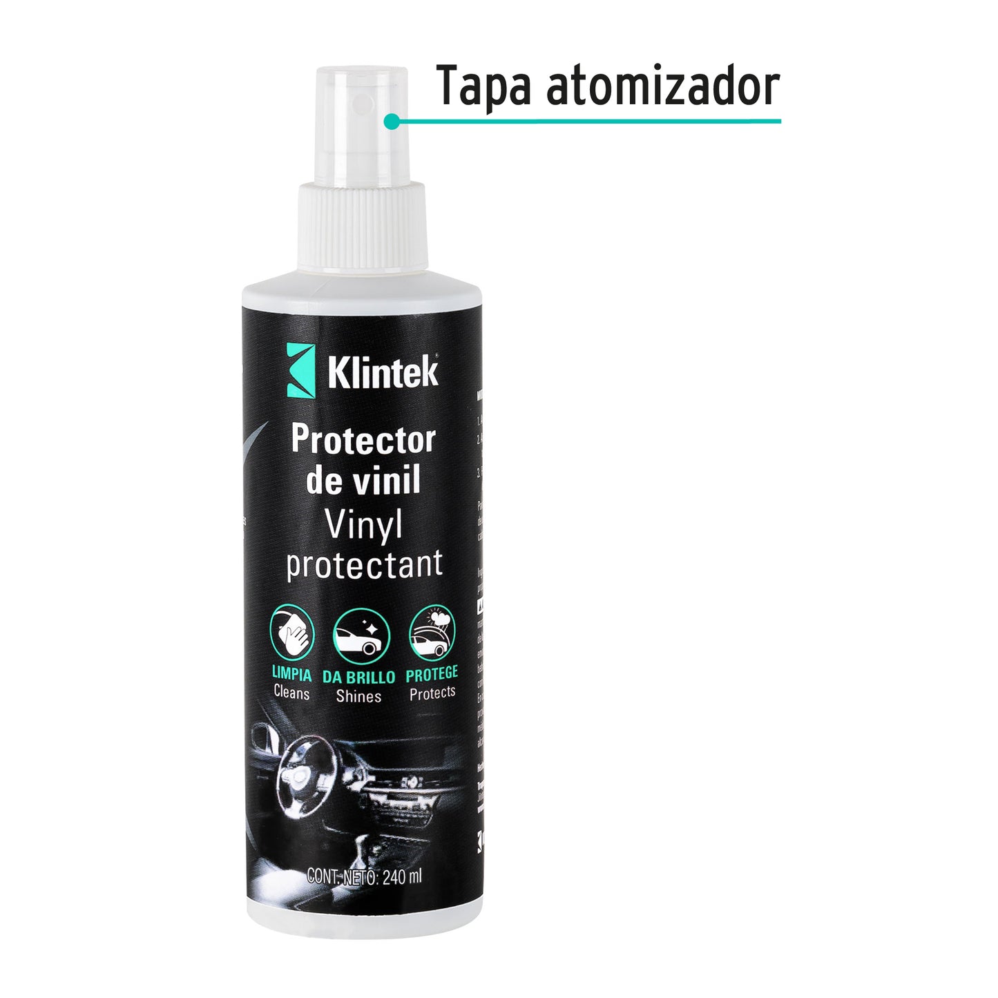 KLINTEK EA-51 Protector de Vinil 240ml - Limpiador y Abrillantador Profesional para Tableros, Plásticos y Neumáticos con Protección UV