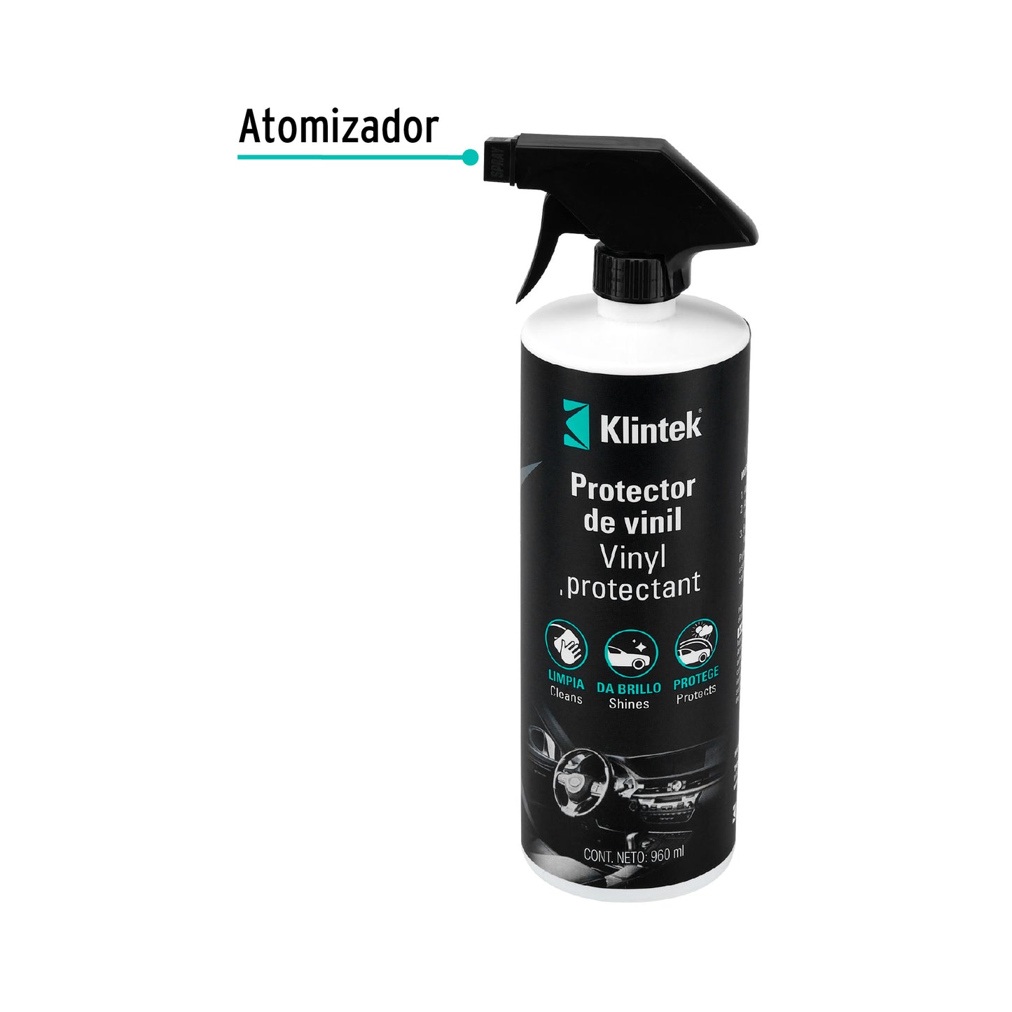 Protector de Vinil KLINTEK EA-52 - Limpiador y Abrillantador UV para Tableros, Plásticos y Neumáticos 960ml