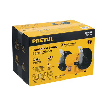Esmeril de Banco Pretul 5 Pulgadas 1/6 HP - Motor Inducción Profesional para Afilado y Desbaste de Herramientas - Base Antivibración - EBA-5P