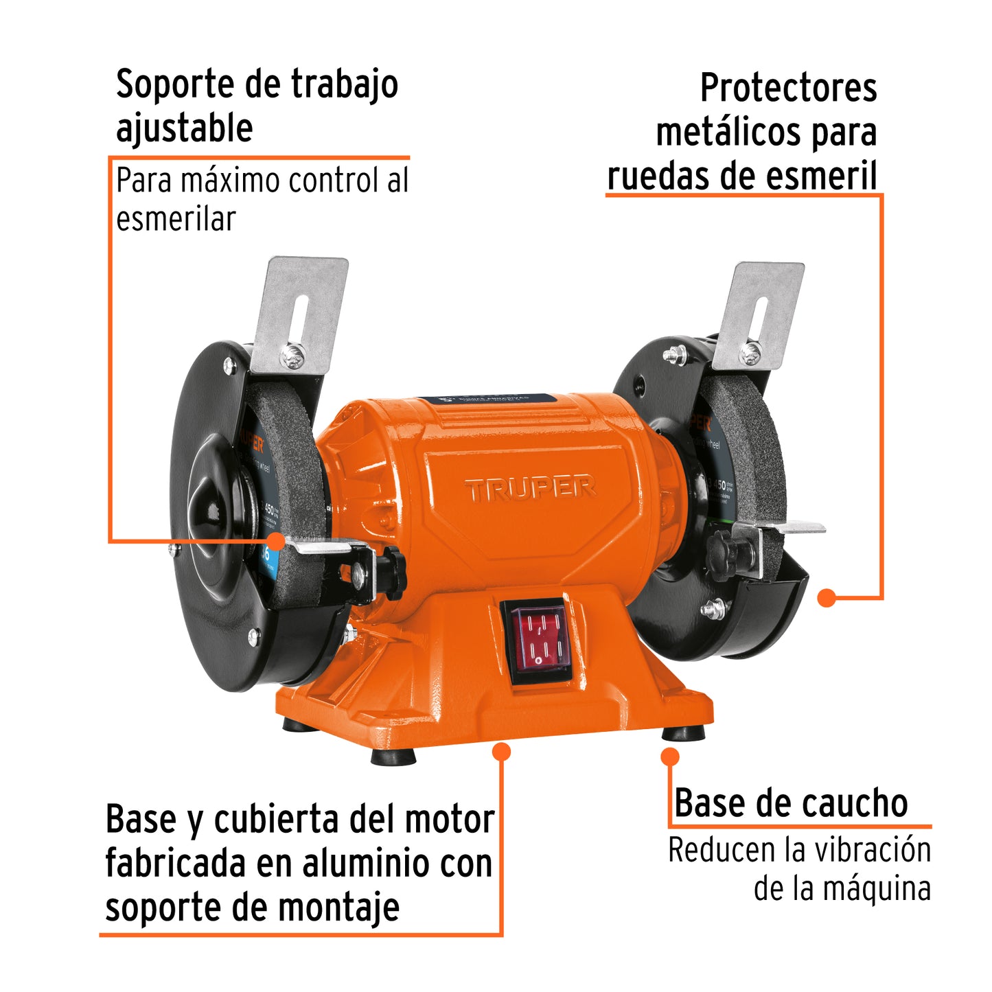 Esmeril de Banco 5 Pulgadas 1/4 HP Truper EBA-5 - Motor Inducción Cobre - Solución Profesional para Afilado y Desbaste de Herramientas