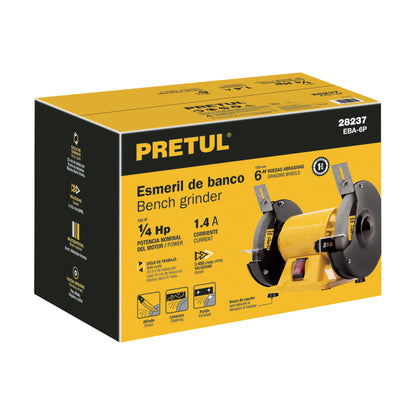 Esmeril de Banco 6 Pulgadas 1/4 HP Pretul EBA-6P - Motor Inducción Profesional para Afilado y Desbaste de Herramientas
