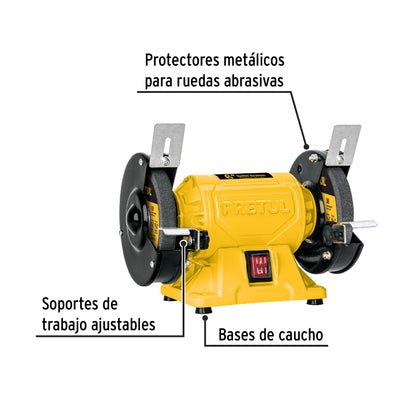 Esmeril de Banco 6 Pulgadas 1/4 HP Pretul EBA-6P - Motor Inducción Profesional para Afilado y Desbaste de Herramientas