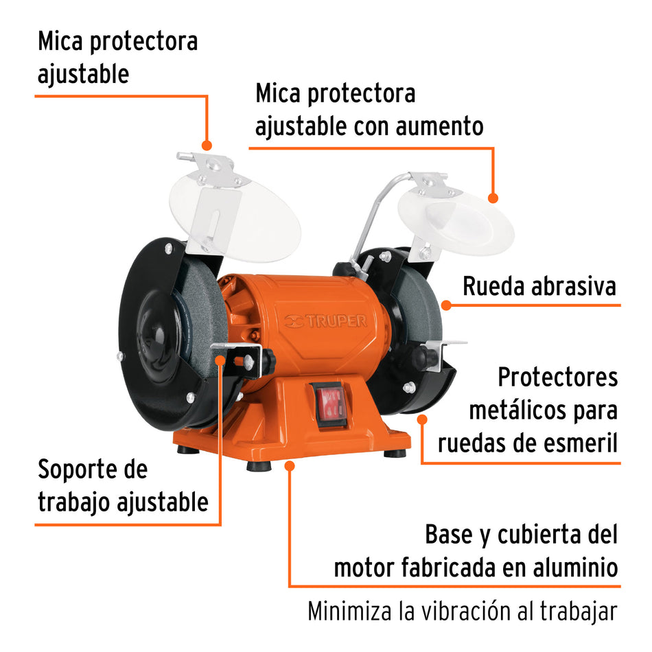 Esmeril de banco de 6" de 1/2 HP, Truper