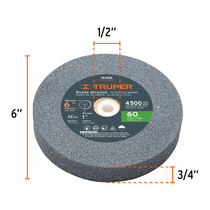 Esmeril de Banco 6 Pulgadas Truper EBA-6 - Motor 1/2 HP 370W - Reduce Vibración - Ideal para Afilado y Desbaste Profesional