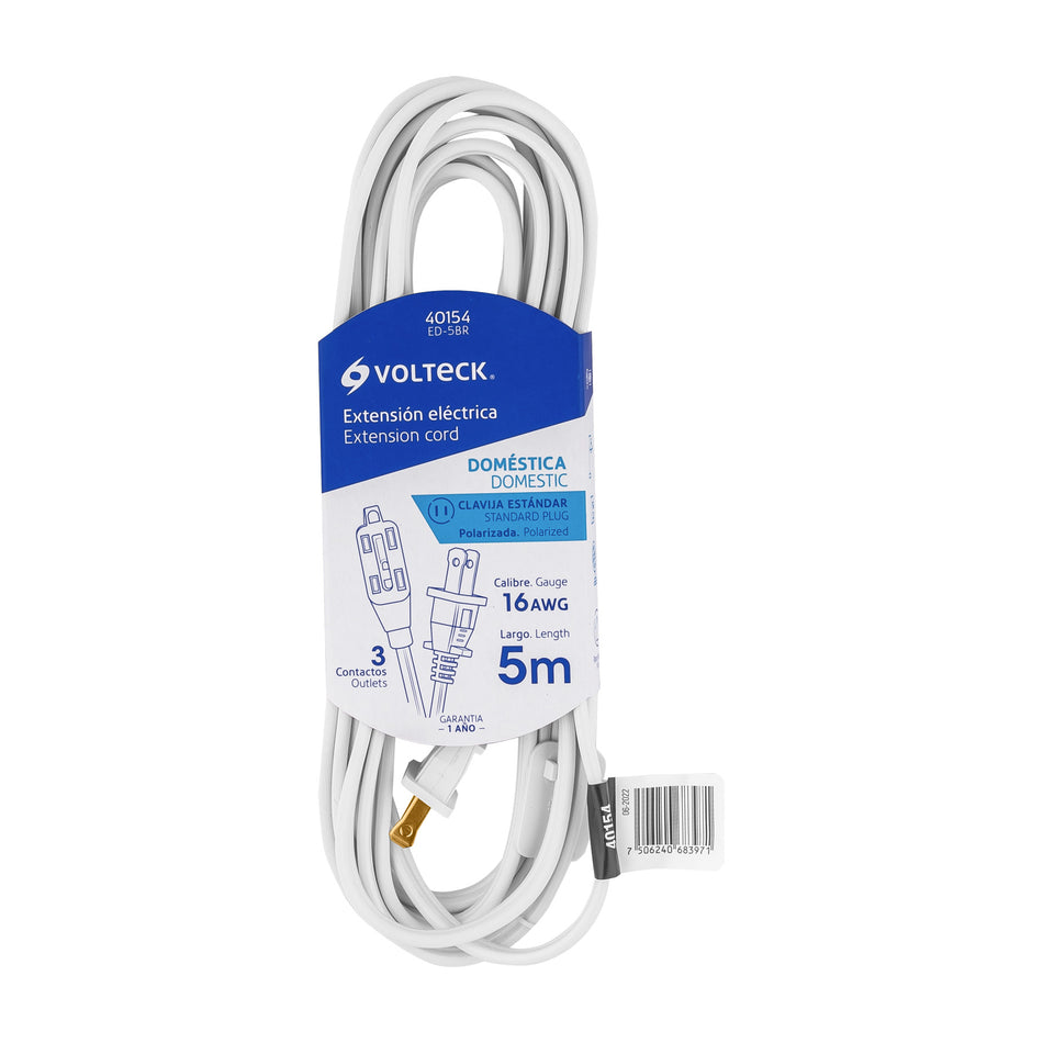 Extensión Eléctrica 5m Polarizada Interior - Solución Segura para Conectar Múltiples Dispositivos - VOLTECK ED-5BR