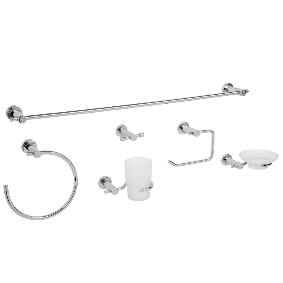 Juego de 6 accesorios para baño acabado cromo, Foset, Jabonera, Toallero, Portapapel