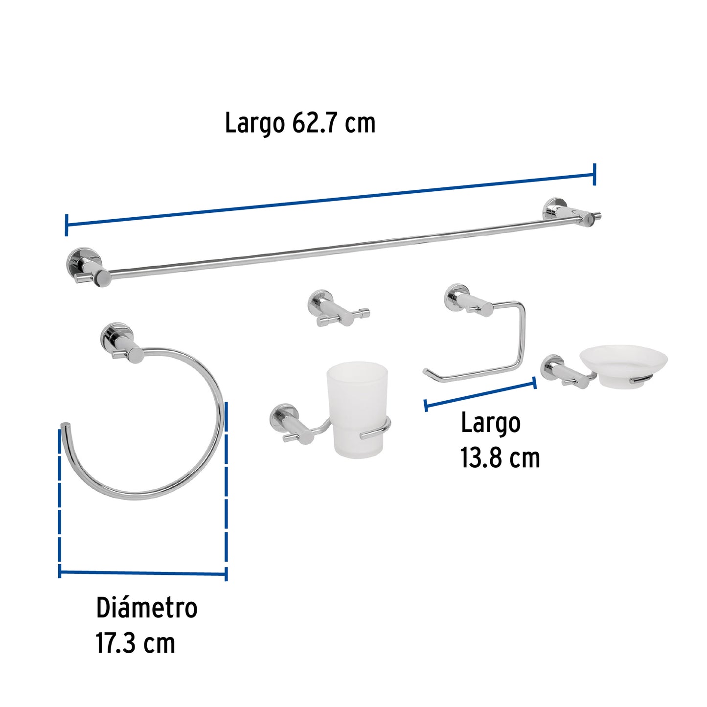 Juego 6 Accesorios Baño Cromo FOSET ELEMENT ELA-7000 - Organización Completa Baño Moderno