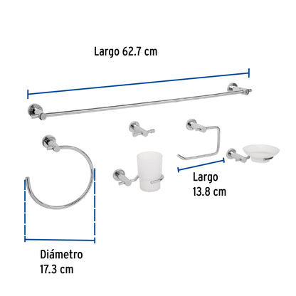 Juego 6 Accesorios Baño Cromo FOSET ELEMENT ELA-7000 - Organización Completa Baño Moderno