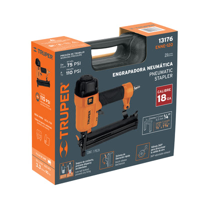 Engrapadora Neumática TRUPER ENNE-120 Calibre 18 Profesional - Solución Rápida para Tapicería, Carpintería y Construcción