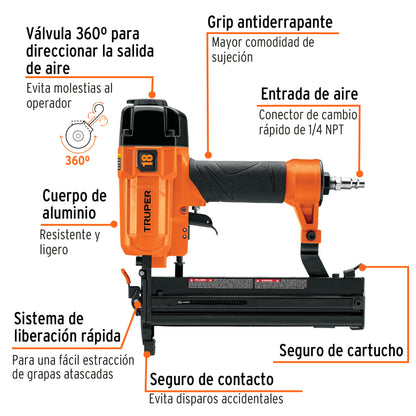 Engrapadora Neumática TRUPER ENNE-120 Calibre 18 Profesional - Solución Rápida para Tapicería, Carpintería y Construcción