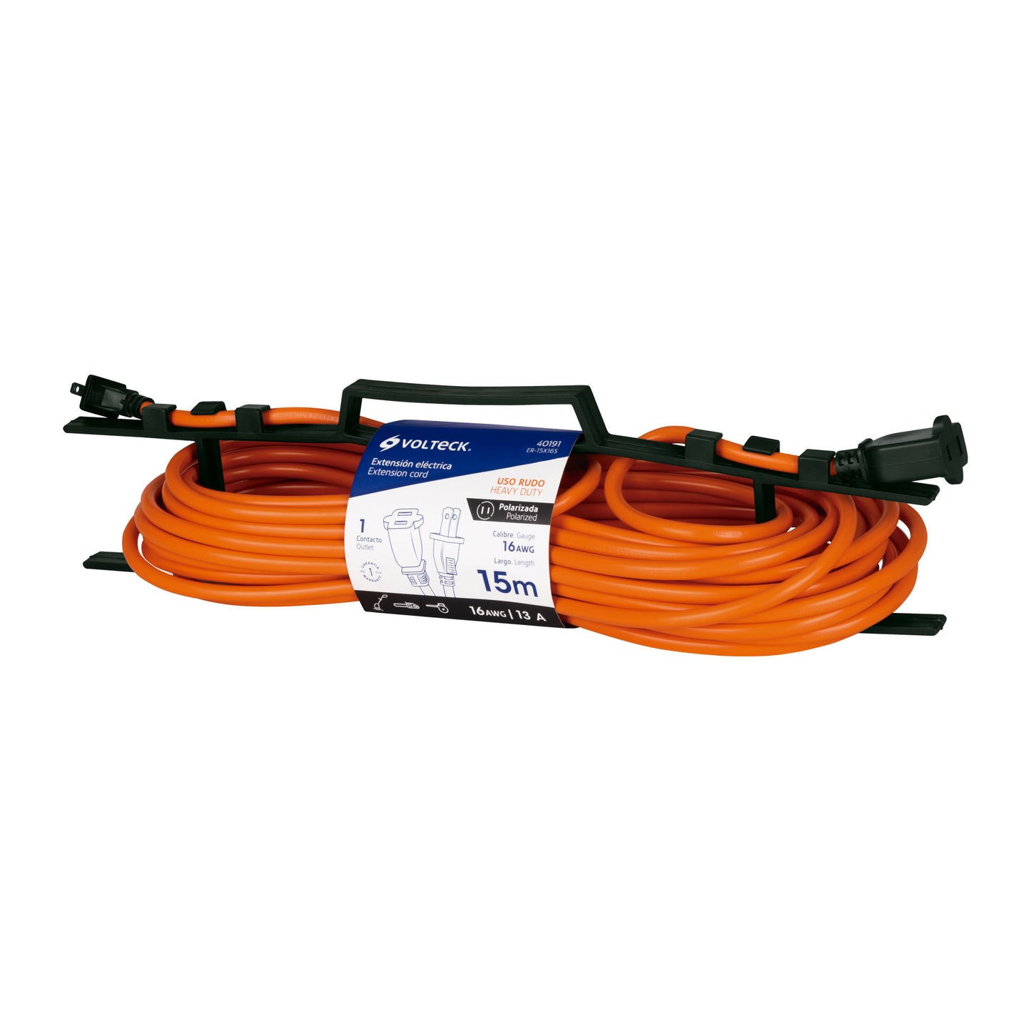 Extensión Eléctrica Uso Rudo 15m 2x16 AWG - Cable Profesional para Desbrozadoras, Motosierras y Sopladoras - ER-15X16S