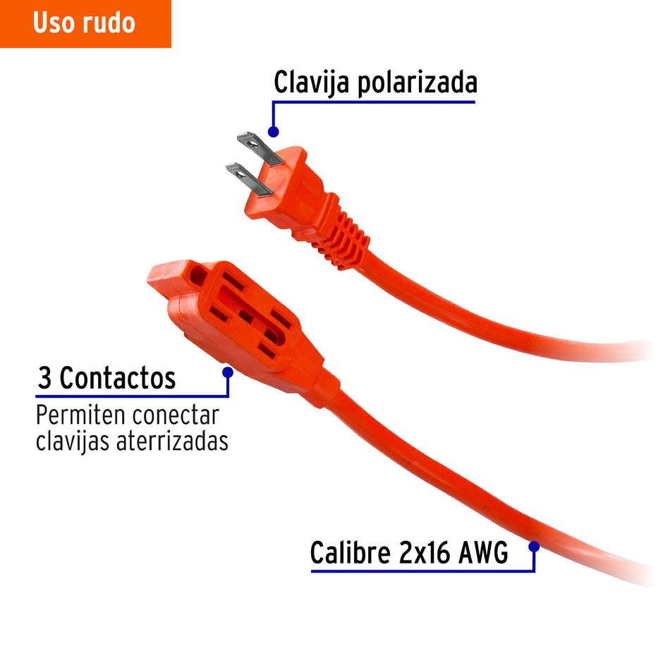 Extensión eléctrica de uso rudo 2 m 2x16 AWG, Volteck