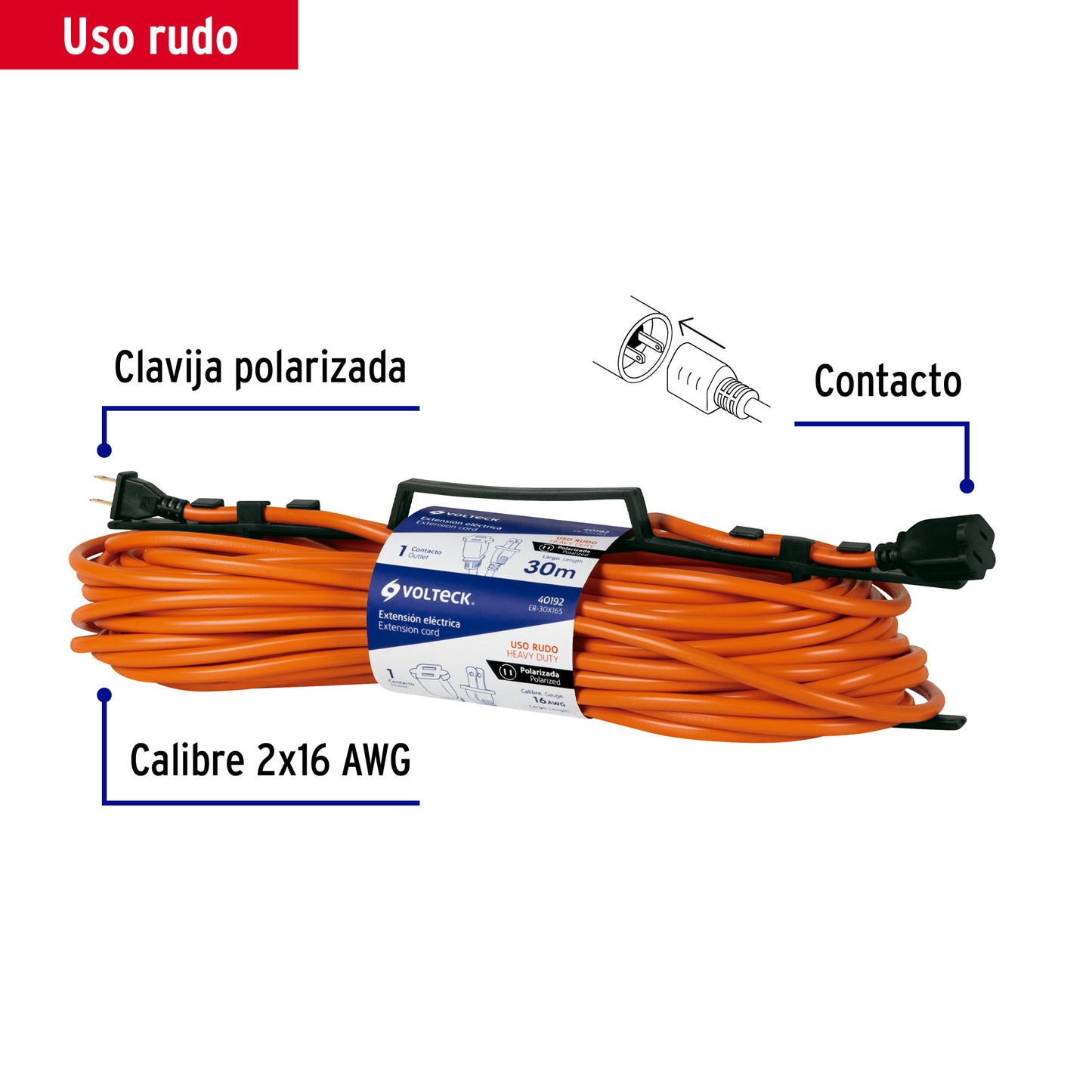 Extensión Eléctrica Uso Rudo 30m 2x16 AWG - Solución Profesional para Desbrozadoras, Motosierras y Sopladoras - ER-30X16S