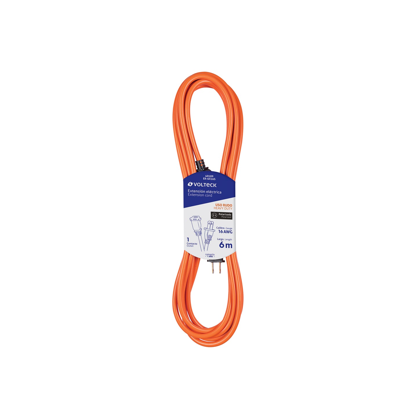 Extensión Eléctrica Uso Rudo 6m Cable 2x16 AWG - Solución Profesional para Desbrozadoras, Motosierras y Sopladoras - ER-6X16S