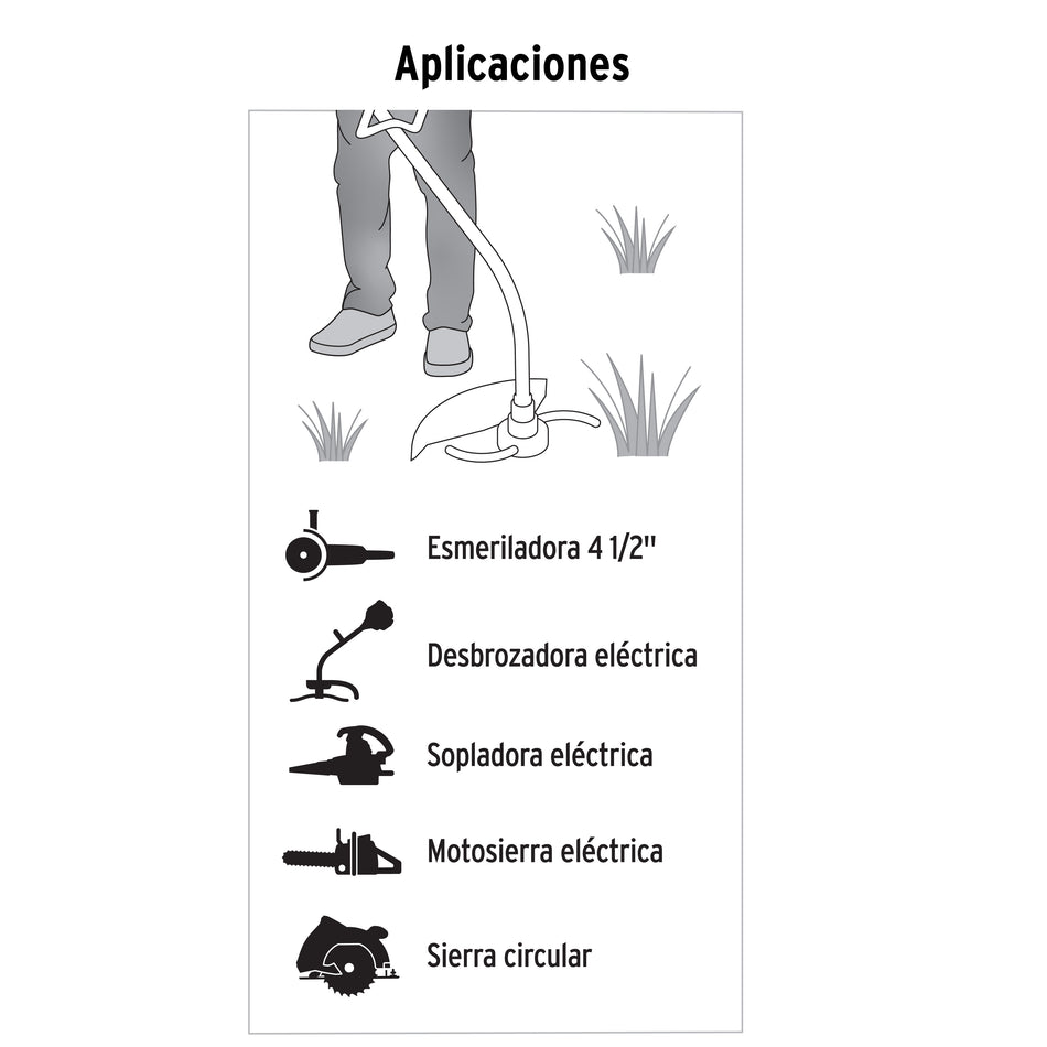 Extensión Eléctrica Uso Rudo 6m Cable 2x16 AWG - Solución Profesional para Desbrozadoras, Motosierras y Sopladoras - ER-6X16S